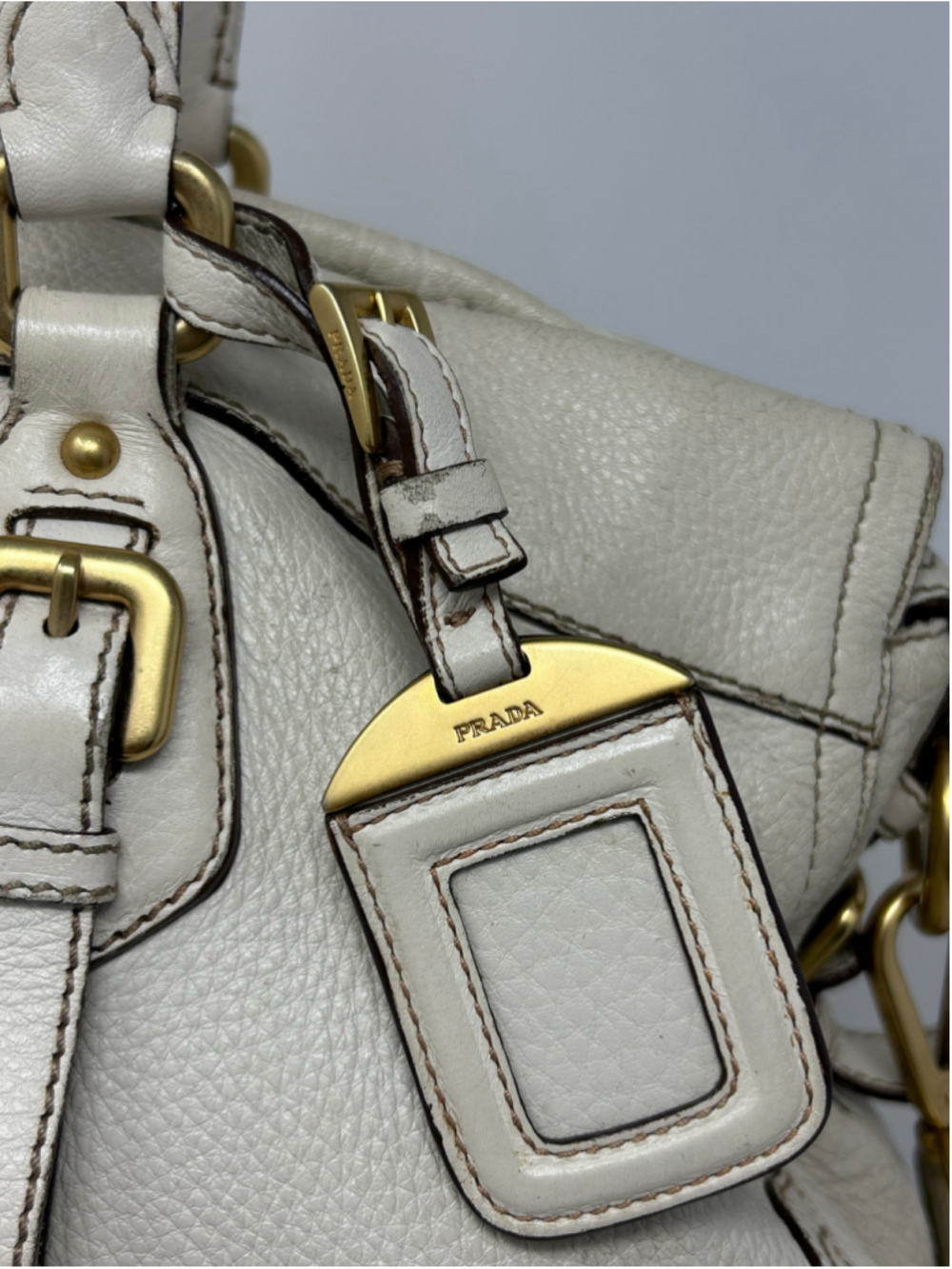 Prada Cervo Antik Leather Satchel Ivory Talco Crossbody Shoulder Bag - Picture 3 of 16